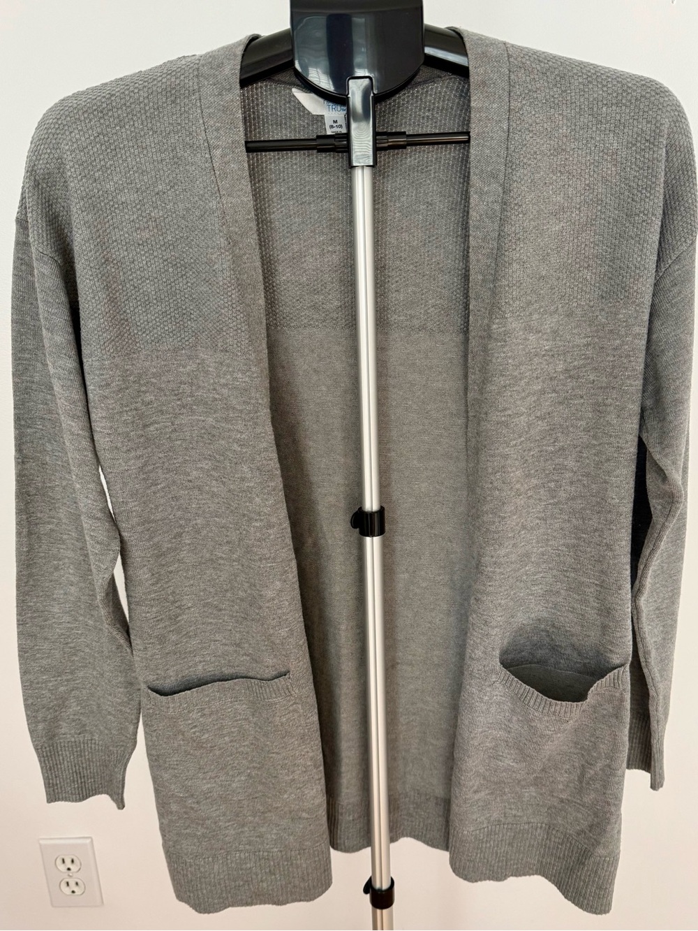Time and Tru Grey Open Front Longline Knit Cardigan Sweater Size M 8-10
